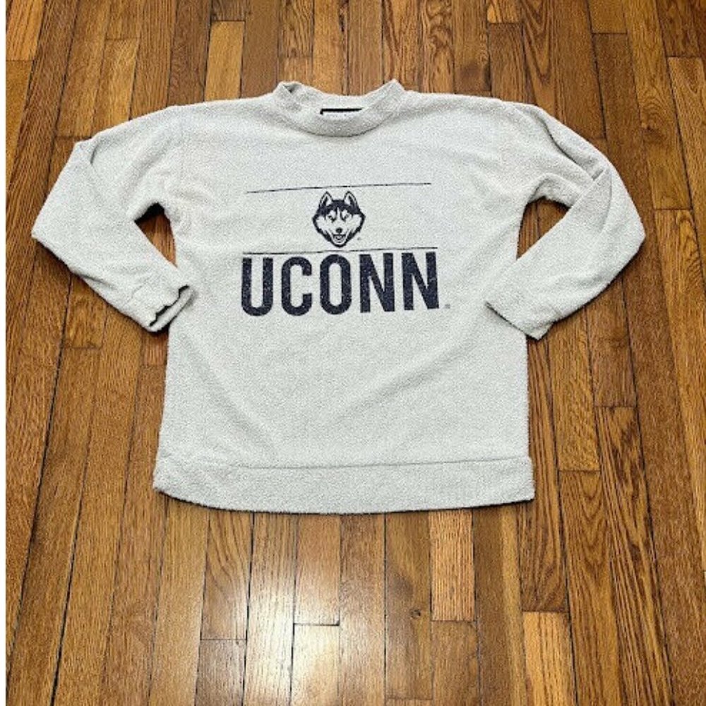 Woolly Threads UConn Huskies Sweatshirt Mens Medium Grey Terry Cloth Pullover